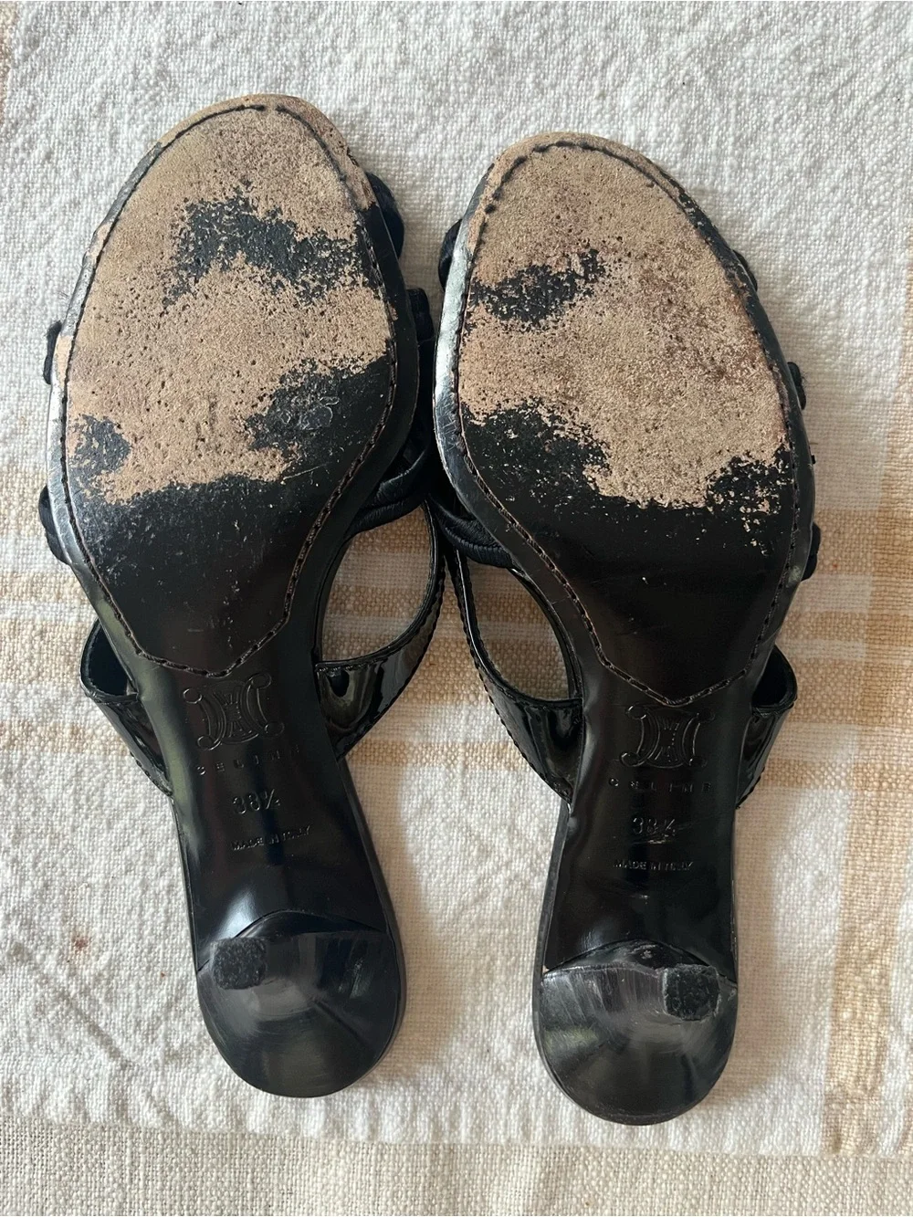 Celine Black Strap Slide Sandals Kitten Heels